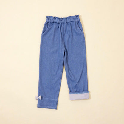 KP coucou 裾部蝴蝶結牛仔風長褲（80～140）