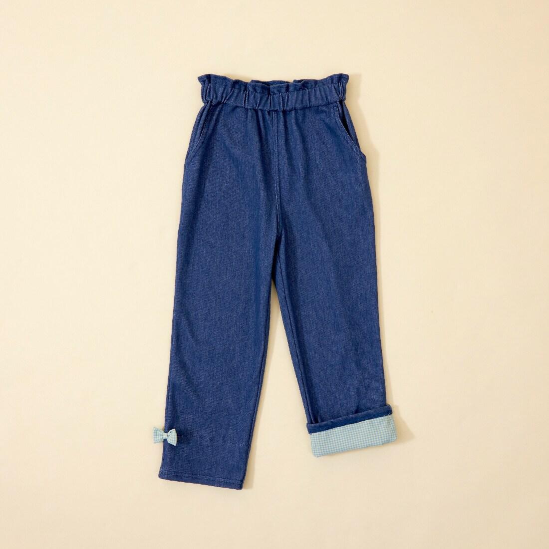 KP coucou 裾部蝴蝶結牛仔風長褲（80～140）