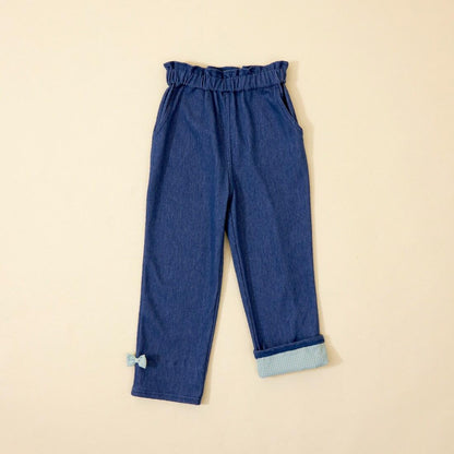 KP coucou 裾部蝴蝶結牛仔風長褲（80～140）