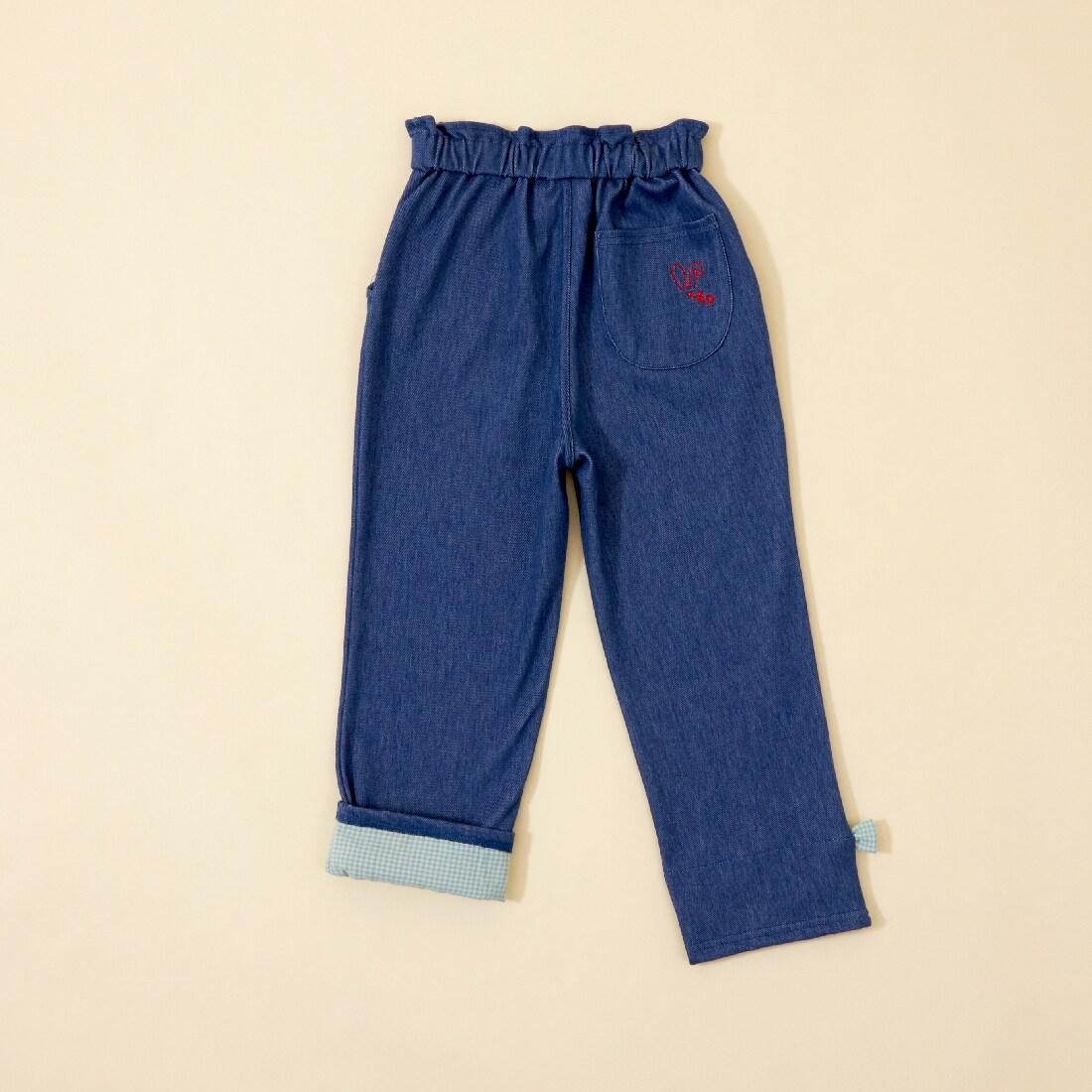 KP coucou 裾部蝴蝶結牛仔風長褲（80～140）