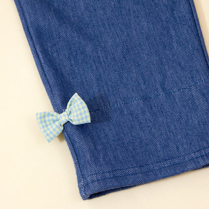 KP coucou 裾部蝴蝶結牛仔風長褲（80～140）