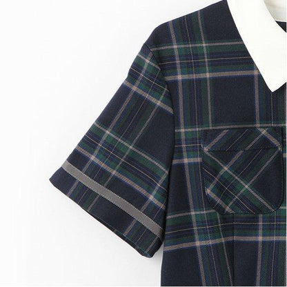 *短袖帶領連衣裙