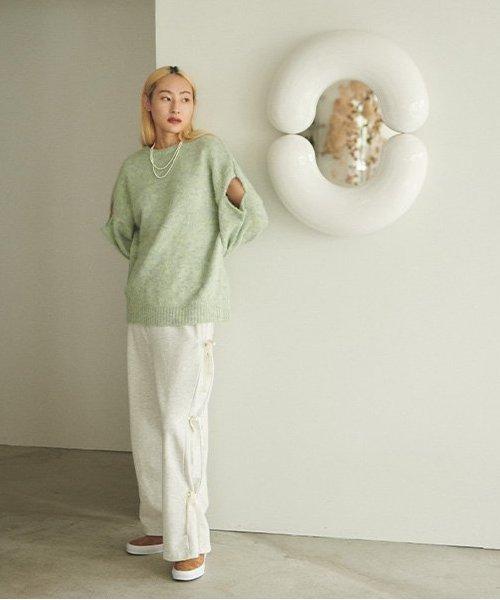 側蝴蝶結褶皺長褲