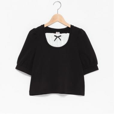 拼接布料七分袖T恤