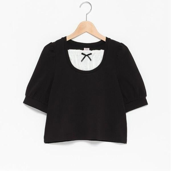 拼接布料七分袖T恤