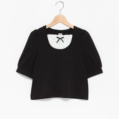 拼接布料七分袖T恤