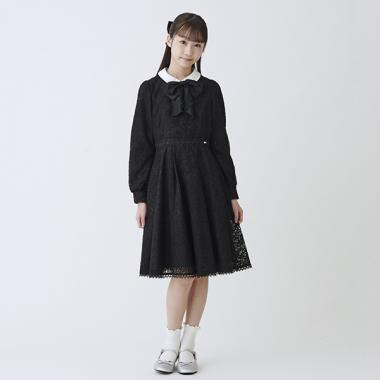 蓬鬆蝴蝶結領帶蕾絲連衣裙