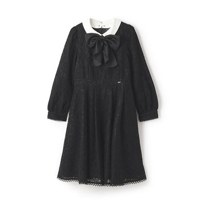 蓬鬆蝴蝶結領帶蕾絲連衣裙