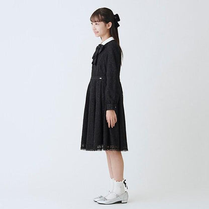 蓬鬆蝴蝶結領帶蕾絲連衣裙