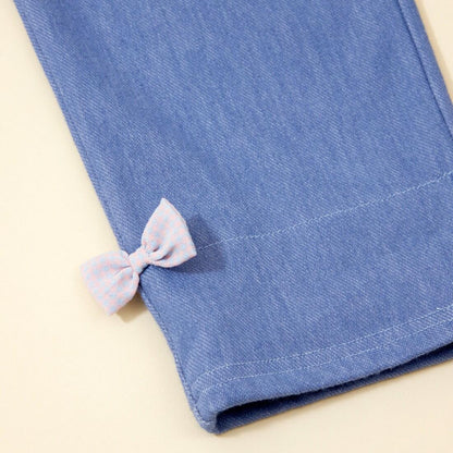 KP coucou 裾部蝴蝶結牛仔風長褲（80～140）