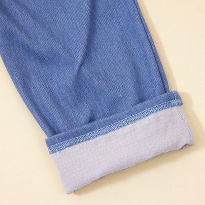 KP coucou 裾部蝴蝶結牛仔風長褲（80～140）