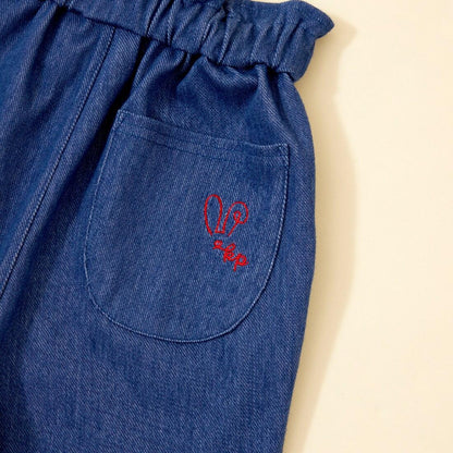 KP coucou 裾部蝴蝶結牛仔風長褲（80～140）