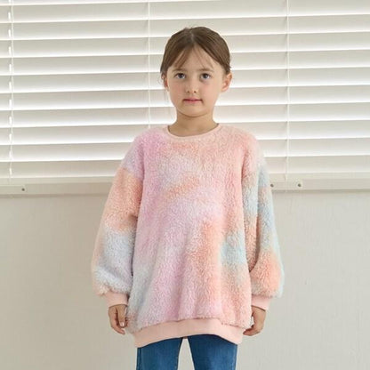 【蓬鬆羊羔絨】扎染中長款上衣