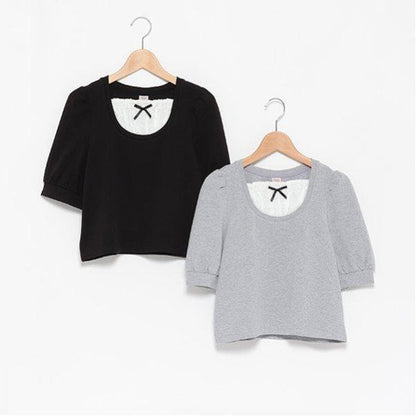 拼接布料七分袖T恤