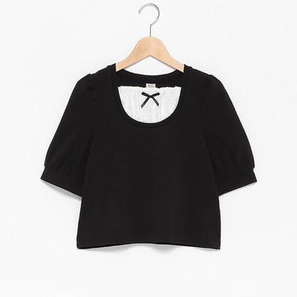 拼接布料七分袖T恤