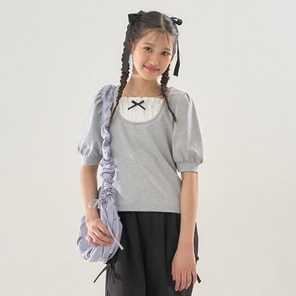 拼接布料七分袖T恤