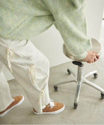 側蝴蝶結褶皺長褲