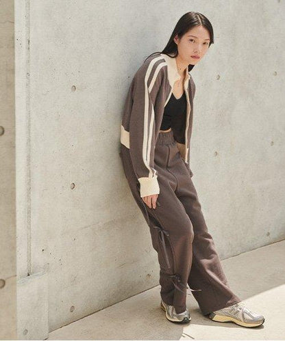 側蝴蝶結褶皺長褲