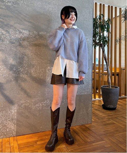 仿皮短褲【韓國時尚】