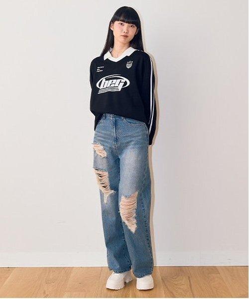 拼色寬鬆長褲【韓國時尚】