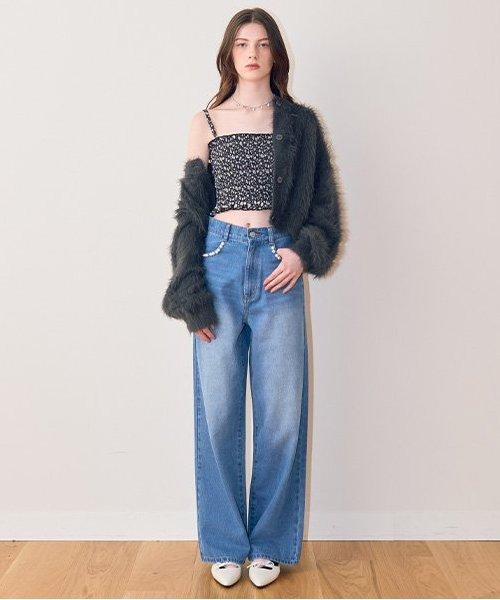 珍珠裝飾牛仔褲【韓國時尚】