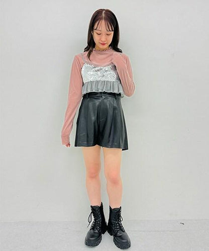 仿皮短褲【韓國時尚】