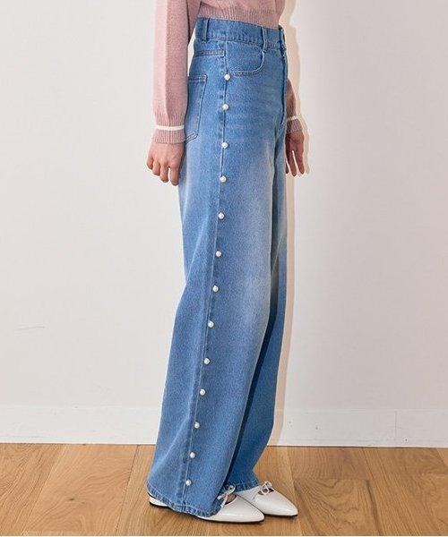 珍珠裝飾牛仔褲【韓國時尚】
