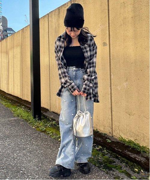 珍珠裝飾牛仔褲【韓國時尚】