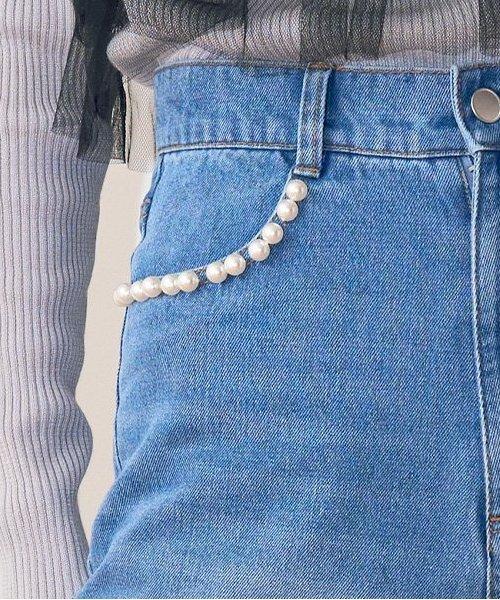珍珠裝飾牛仔褲【韓國時尚】