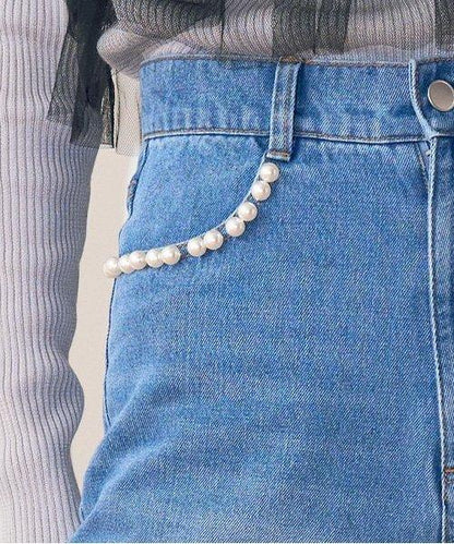 珍珠裝飾牛仔褲【韓國時尚】