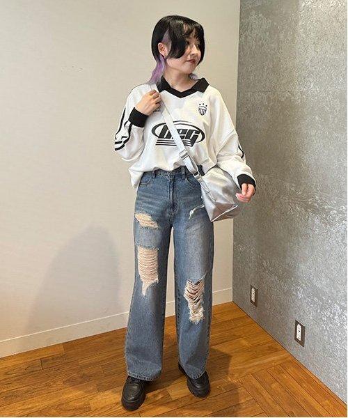 拼色寬鬆長褲【韓國時尚】