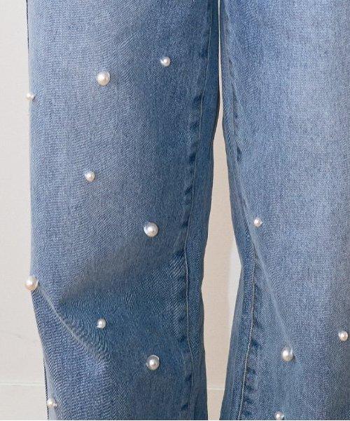 珍珠裝飾牛仔褲【韓國時尚】