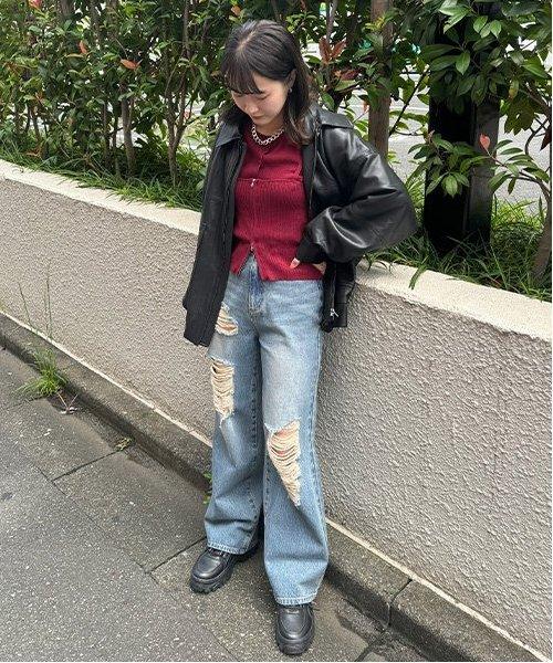 拼色寬鬆長褲【韓國時尚】