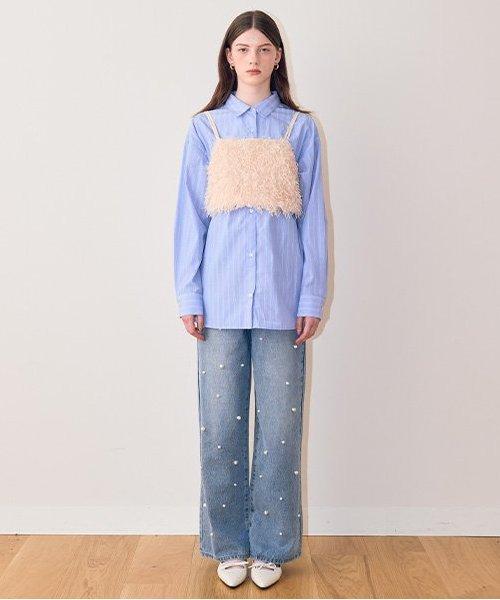 珍珠裝飾牛仔褲【韓國時尚】