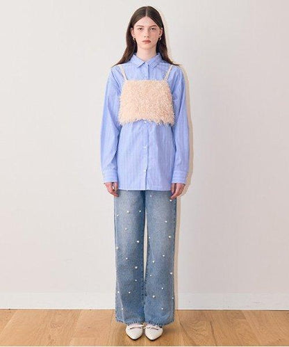 珍珠裝飾牛仔褲【韓國時尚】