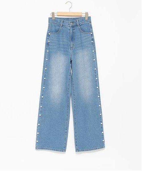 珍珠裝飾牛仔褲【韓國時尚】