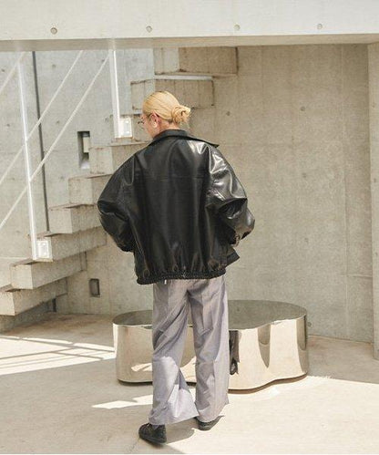 半寬鬆褶皺長褲