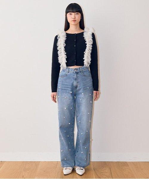 珍珠裝飾牛仔褲【韓國時尚】