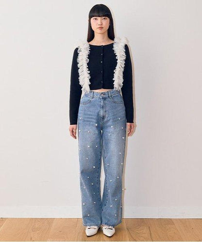 珍珠裝飾牛仔褲【韓國時尚】