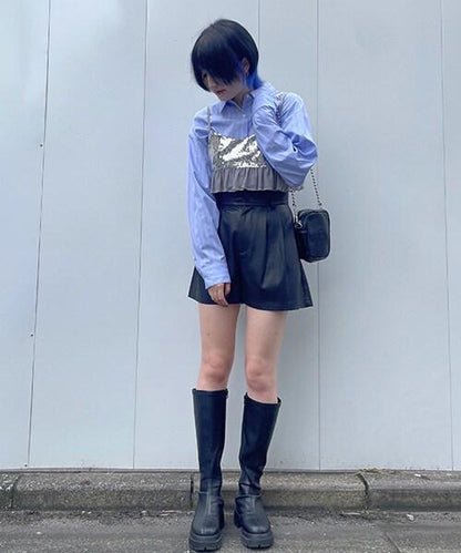 仿皮短褲【韓國時尚】