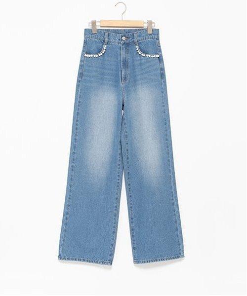 珍珠裝飾牛仔褲【韓國時尚】