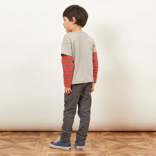 KPBOY 條紋與純色天竺拼接層疊風長袖T恤（80～120）