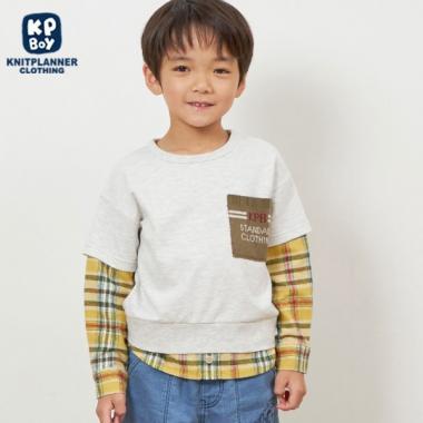 格紋與薄絨拼接疊穿風衛衣（90～160）