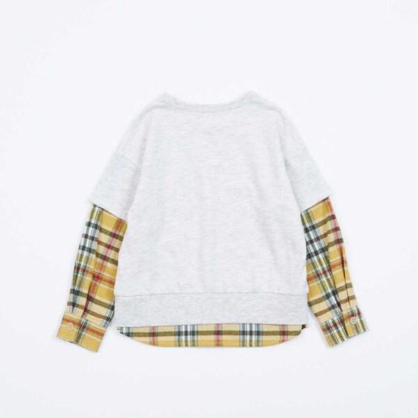 格紋與薄絨拼接疊穿風衛衣（90～160）