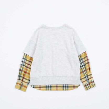 格紋與薄絨拼接疊穿風衛衣（90～160）