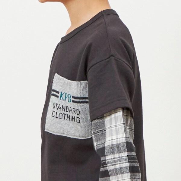 格紋與薄絨拼接疊穿風衛衣（90～160）