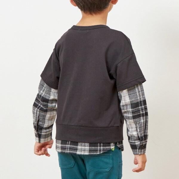 格紋與薄絨拼接疊穿風衛衣（90～160）