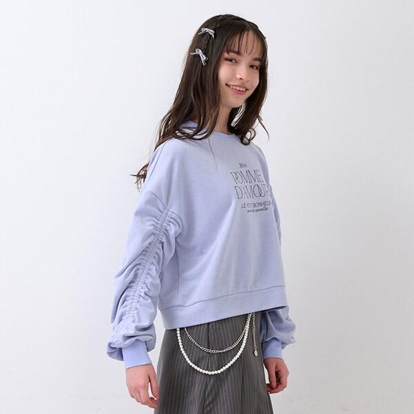 亮片迷你衛衣面料褶皺袖上衣