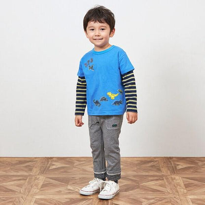 KPBOY 條紋與純色天竺拼接層疊風長袖T恤（80～120）