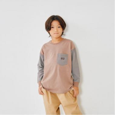 袖口口袋布拼接寬鬆長袖T恤